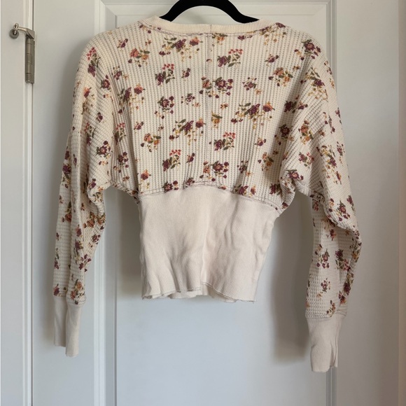Free People Cream Floral Cropped Sweater - Picture 2 of 3